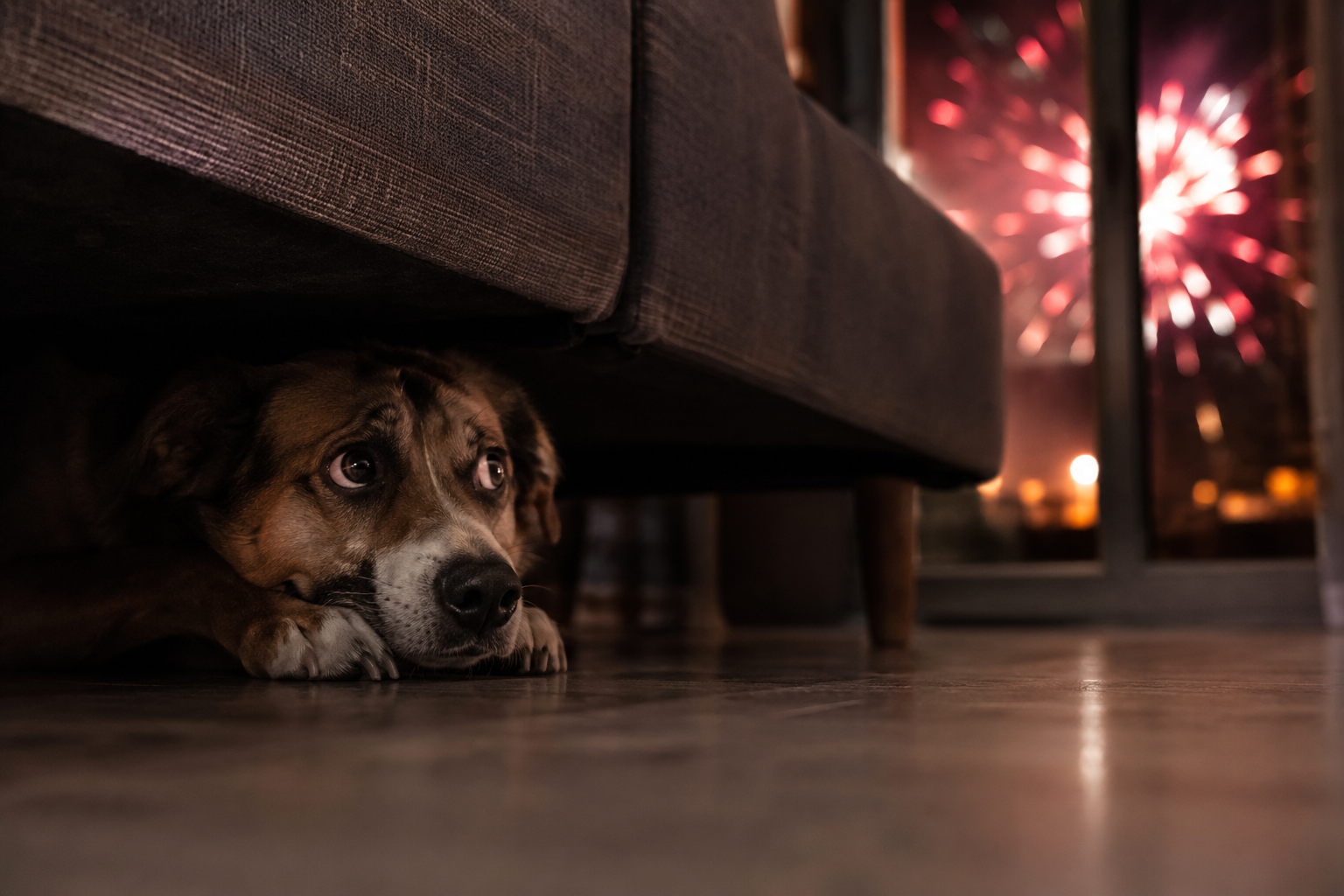 Hund versteckt sich vor Silvesterböllern